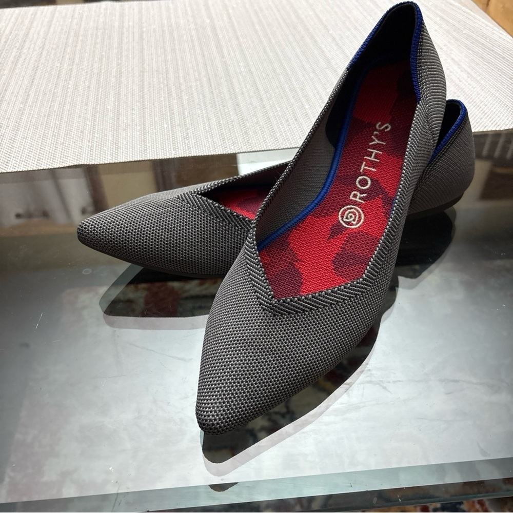 Rothy's Gray Knit Flats with Blue Trim, never  used! Size 10.5 - Picture 2 of 10